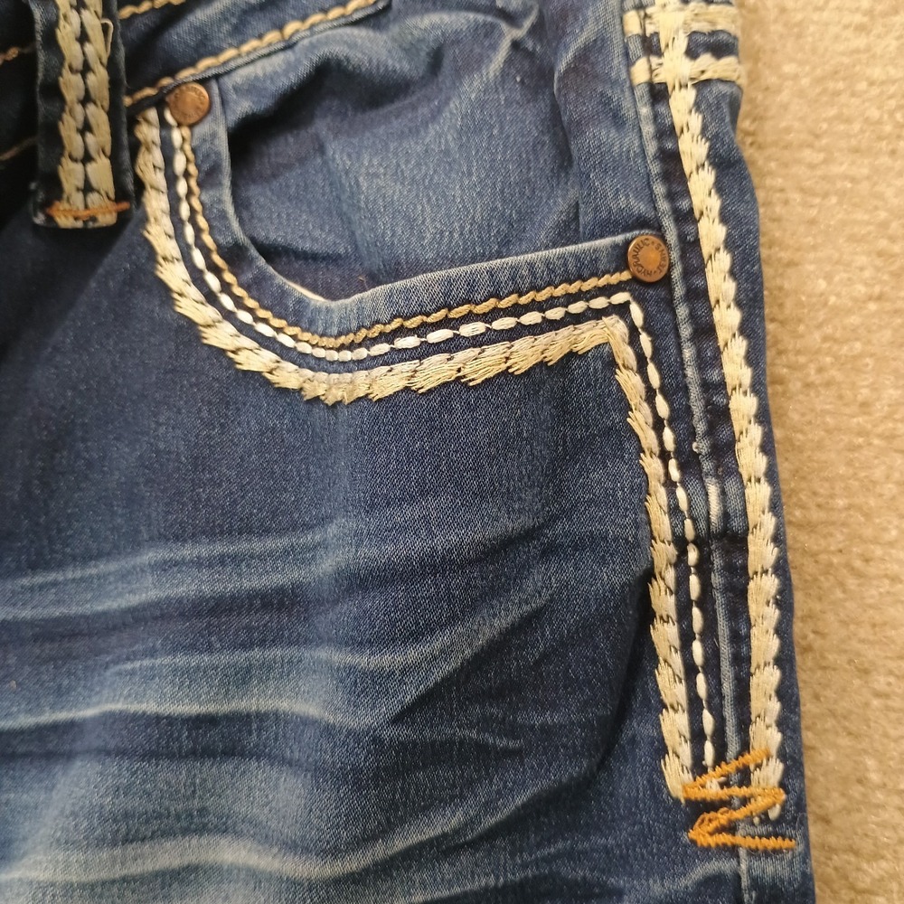 Hydraulic GRAMERCY Women's Size 8 Blue Denim Capris Embroidered Pockets 32x22 - Picture 9 of 14